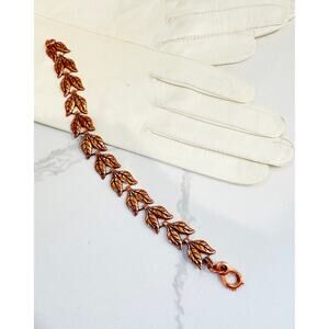 Vintage Copper Leaf Link Bracelet | Mid Century Botanical